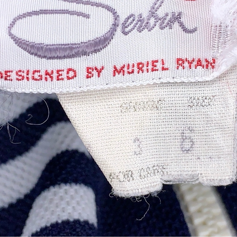 Vintage Serbin Size 6 Navy Blue And White Striped Dress Short Sleeve Sporty - Picture 15 of 16